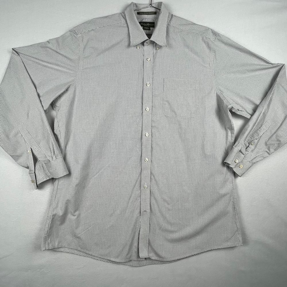 Eddie Bauer Shirt Men TXL Gray Window Plaid Cotton Wrinkle Resistant Button-Down